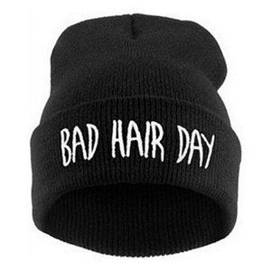 NEW MEN'S HAT " BAD HAIR DAY " KNIT BEANIE HAT EMBROIDERED ONE SIZE STRETCHY